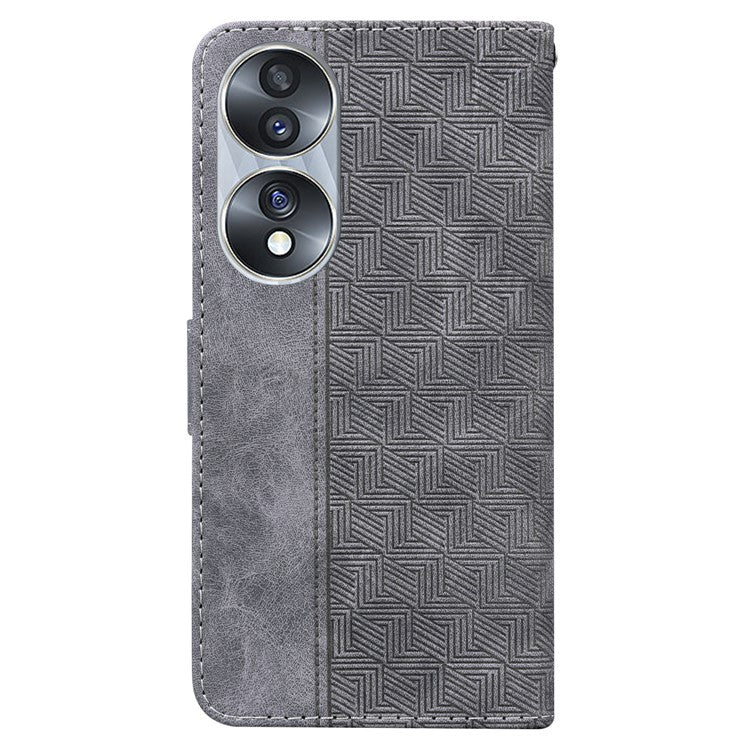 For Honor 70 5G Imprinted Phone Case PU Leather Drop-proof Flip Phone Cover with Wallet Stand - Grey