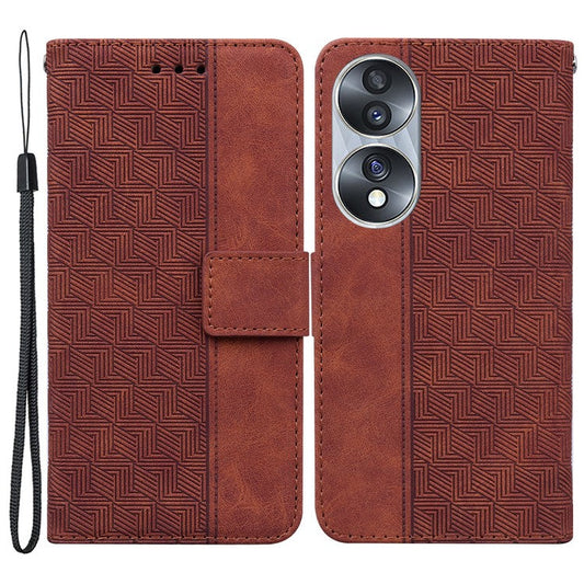For Honor 70 5G Imprinted Phone Case PU Leather Drop-proof Flip Phone Cover with Wallet Stand - Brown