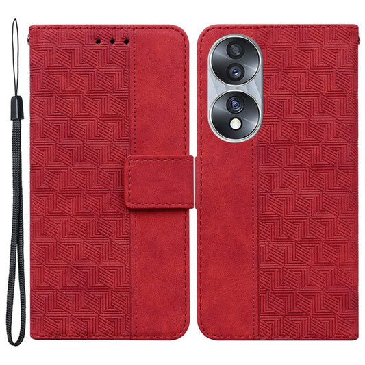 For Honor 70 5G Imprinted Phone Case PU Leather Drop-proof Flip Phone Cover with Wallet Stand - Red