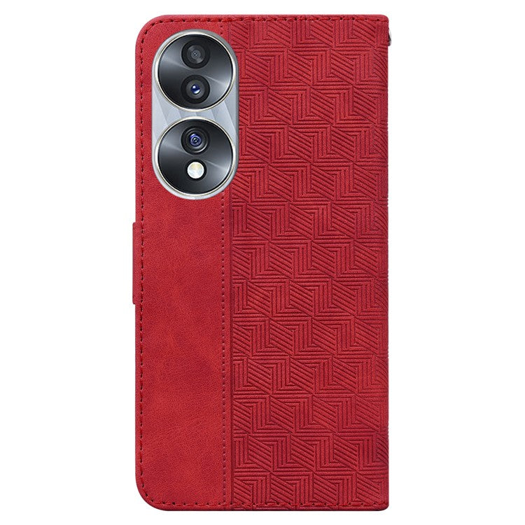 For Honor 70 5G Imprinted Phone Case PU Leather Drop-proof Flip Phone Cover with Wallet Stand - Red