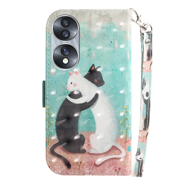 For Honor 70 5G PU Leather Phone Case Stand Wallet Anti-fall Cell Phone Cover with Strap - Two Cats
