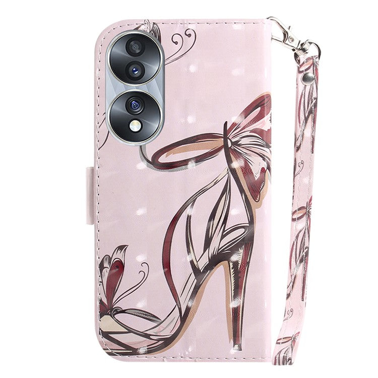 For Honor 70 5G PU Leather Phone Case Stand Wallet Anti-fall Cell Phone Cover with Strap -  Butterfly High Heels