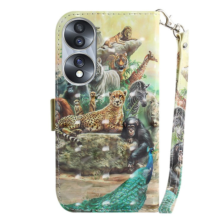 For Honor 70 5G PU Leather Phone Case Stand Wallet Anti-fall Cell Phone Cover with Strap - Animals