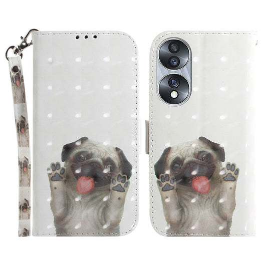 For Honor 70 5G PU Leather Phone Case Stand Wallet Anti-fall Cell Phone Cover with Strap -  Pug