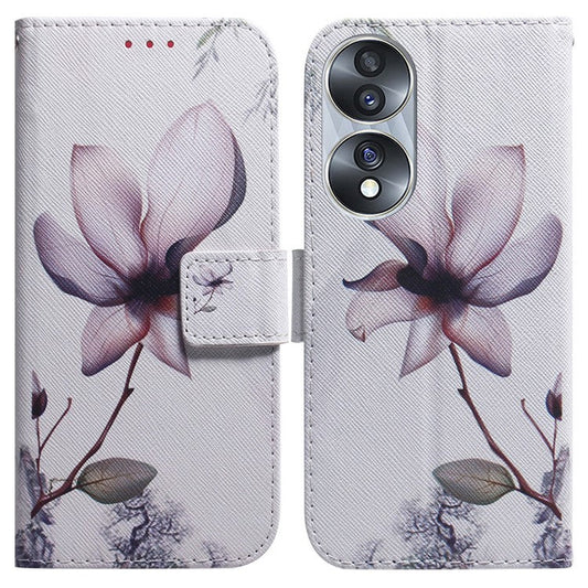 For Honor 70 5G Pattern Printing PU Leather Wallet Cover Magnetic Clasp Phone Stand Case - Pink Flower