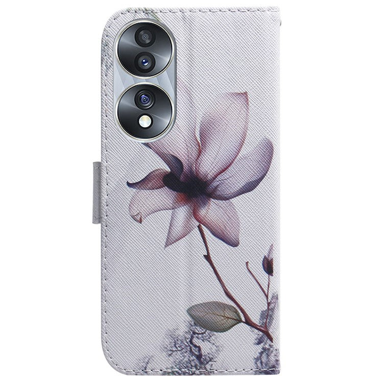 For Honor 70 5G Pattern Printing PU Leather Wallet Cover Magnetic Clasp Phone Stand Case - Pink Flower