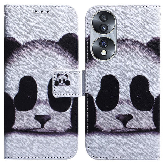 For Honor 70 5G Pattern Printing PU Leather Wallet Cover Magnetic Clasp Phone Stand Case - Panda
