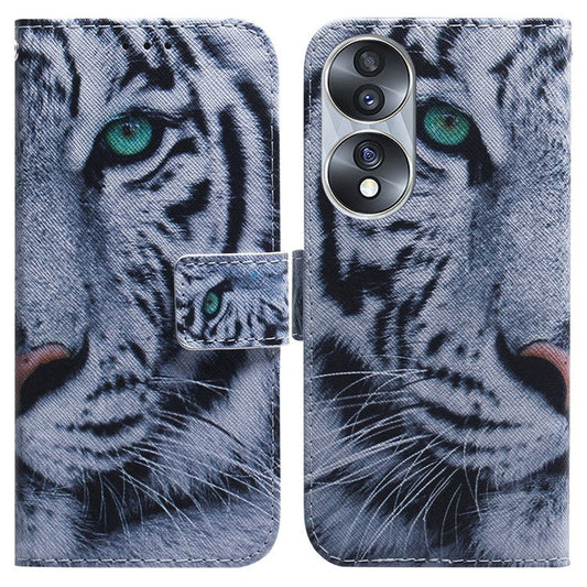 For Honor 70 5G Pattern Printing PU Leather Wallet Cover Magnetic Clasp Phone Stand Case - Tiger Head