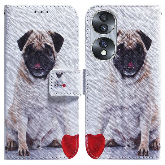 For Honor 70 5G Pattern Printing PU Leather Wallet Cover Magnetic Clasp Phone Stand Case - Pug