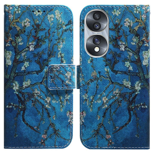 For Honor 70 5G Pattern Printing PU Leather Wallet Cover Magnetic Clasp Phone Stand Case - Apricot Flowers