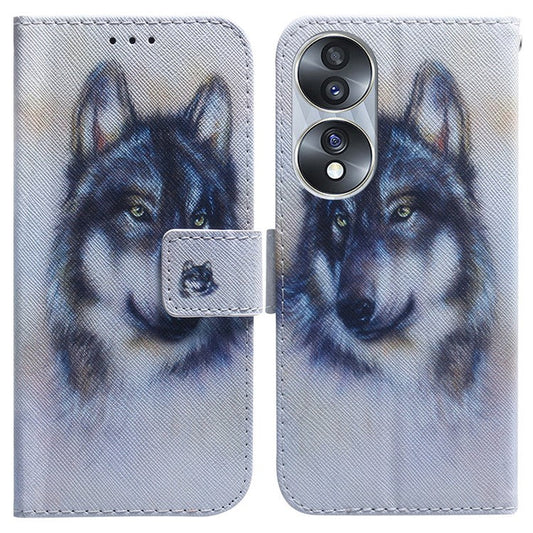 For Honor 70 5G Pattern Printing PU Leather Wallet Cover Magnetic Clasp Phone Stand Case - Wolf