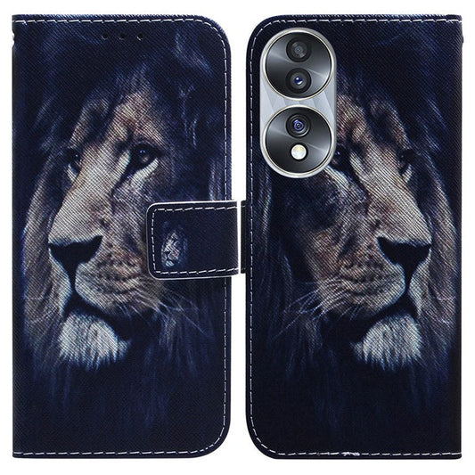 For Honor 70 5G Pattern Printing PU Leather Wallet Cover Magnetic Clasp Phone Stand Case - Lion