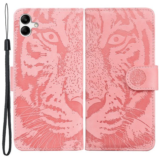 For Samsung Galaxy F04 4G / M04 4G / A04e 4G Stand Wallet Phone Cover Tiger Pattern Imprinted Leather Case - Pink