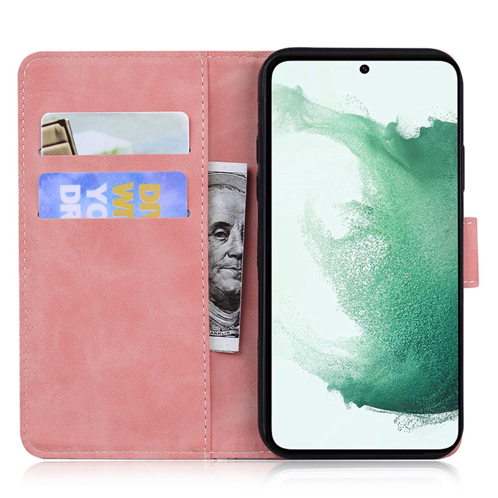 For Samsung Galaxy F04 4G / M04 4G / A04e 4G Stand Wallet Phone Cover Tiger Pattern Imprinted Leather Case - Pink