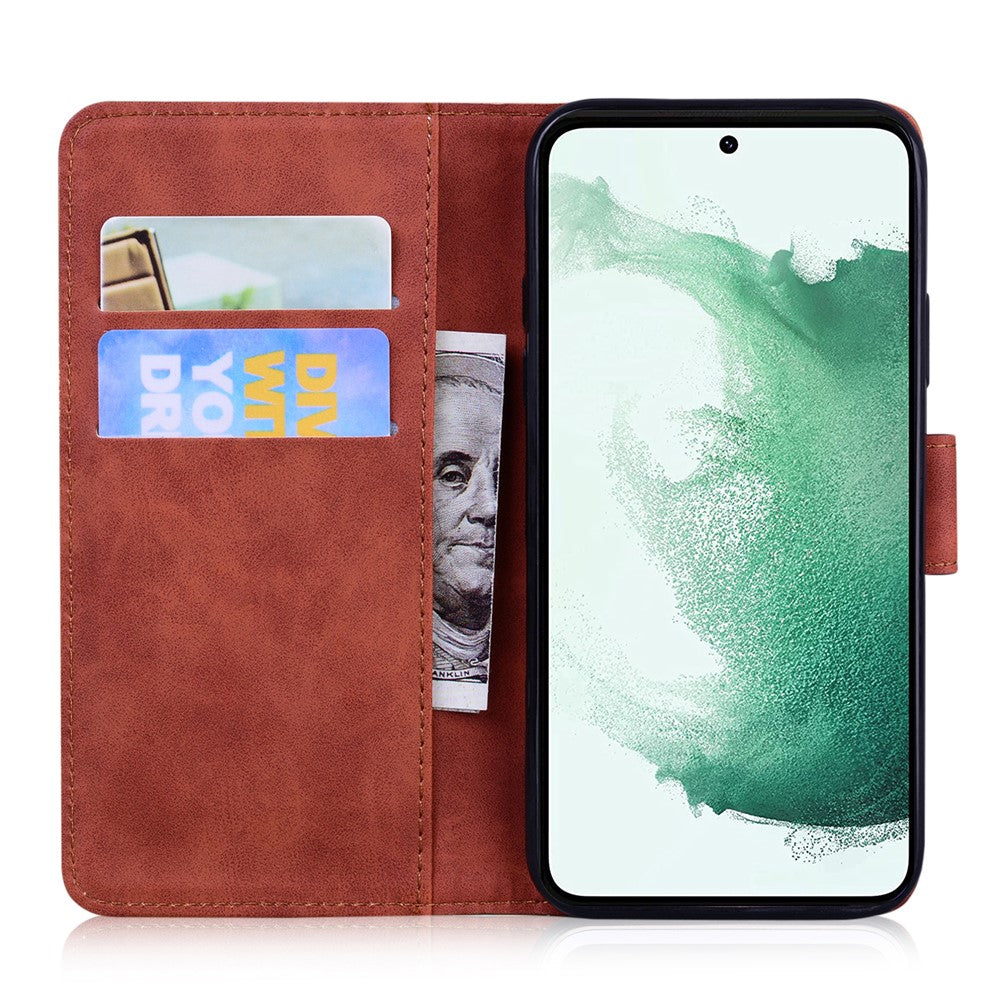 For Samsung Galaxy F04 4G / M04 4G / A04e 4G Stand Wallet Phone Cover Tiger Pattern Imprinted Leather Case - Brown