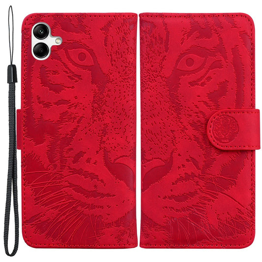 For Samsung Galaxy F04 4G / M04 4G / A04e 4G Stand Wallet Phone Cover Tiger Pattern Imprinted Leather Case - Red