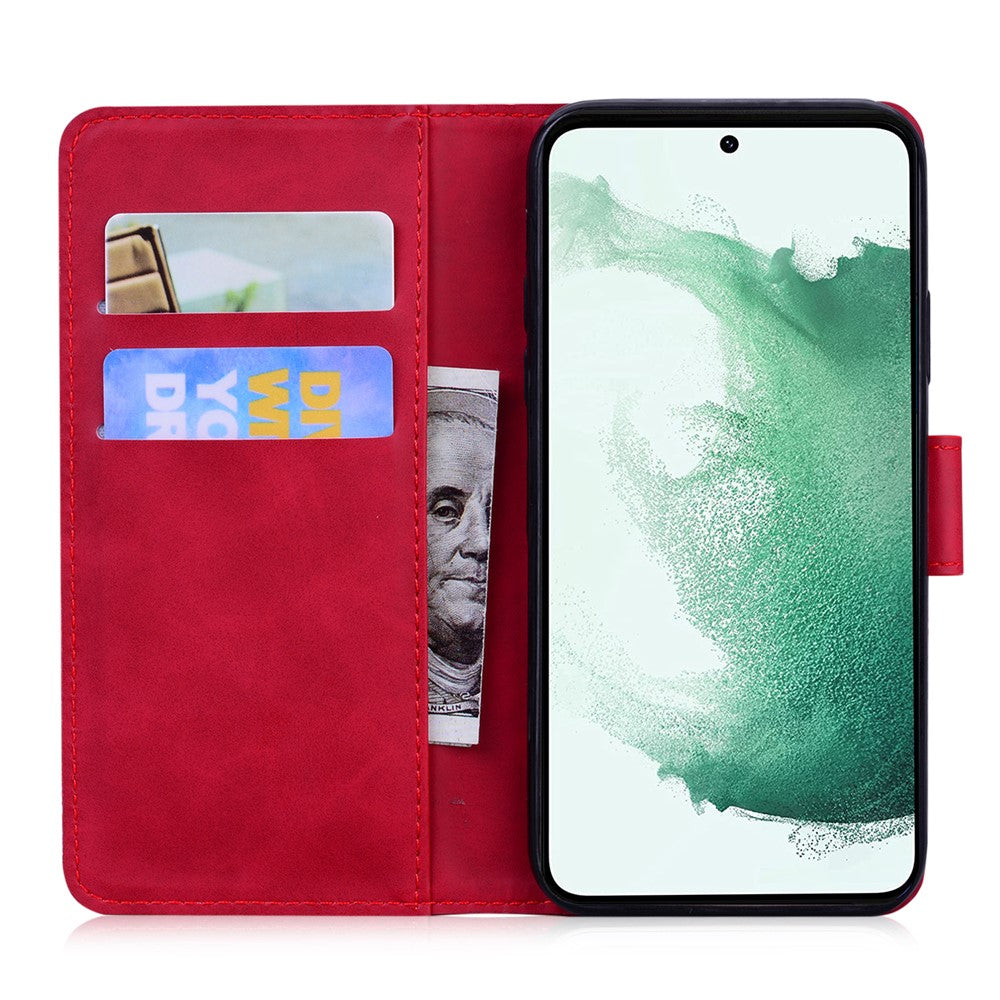 For Samsung Galaxy F04 4G / M04 4G / A04e 4G Stand Wallet Phone Cover Tiger Pattern Imprinted Leather Case - Red
