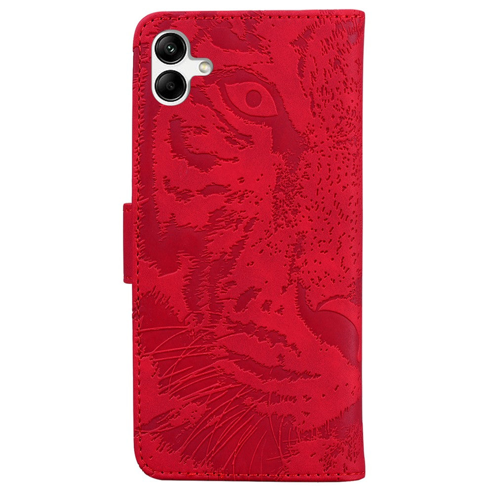 For Samsung Galaxy F04 4G / M04 4G / A04e 4G Stand Wallet Phone Cover Tiger Pattern Imprinted Leather Case - Red