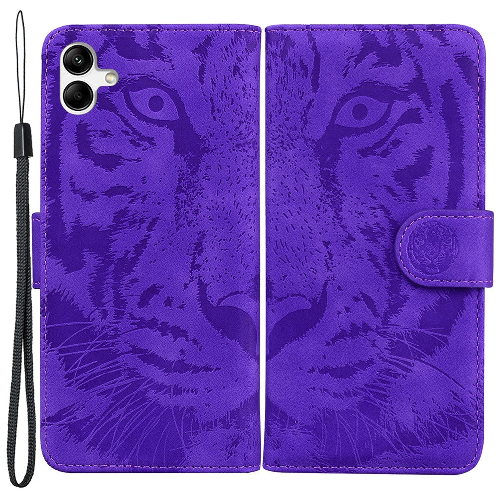 For Samsung Galaxy F04 4G / M04 4G / A04e 4G Stand Wallet Phone Cover Tiger Pattern Imprinted Leather Case - Purple