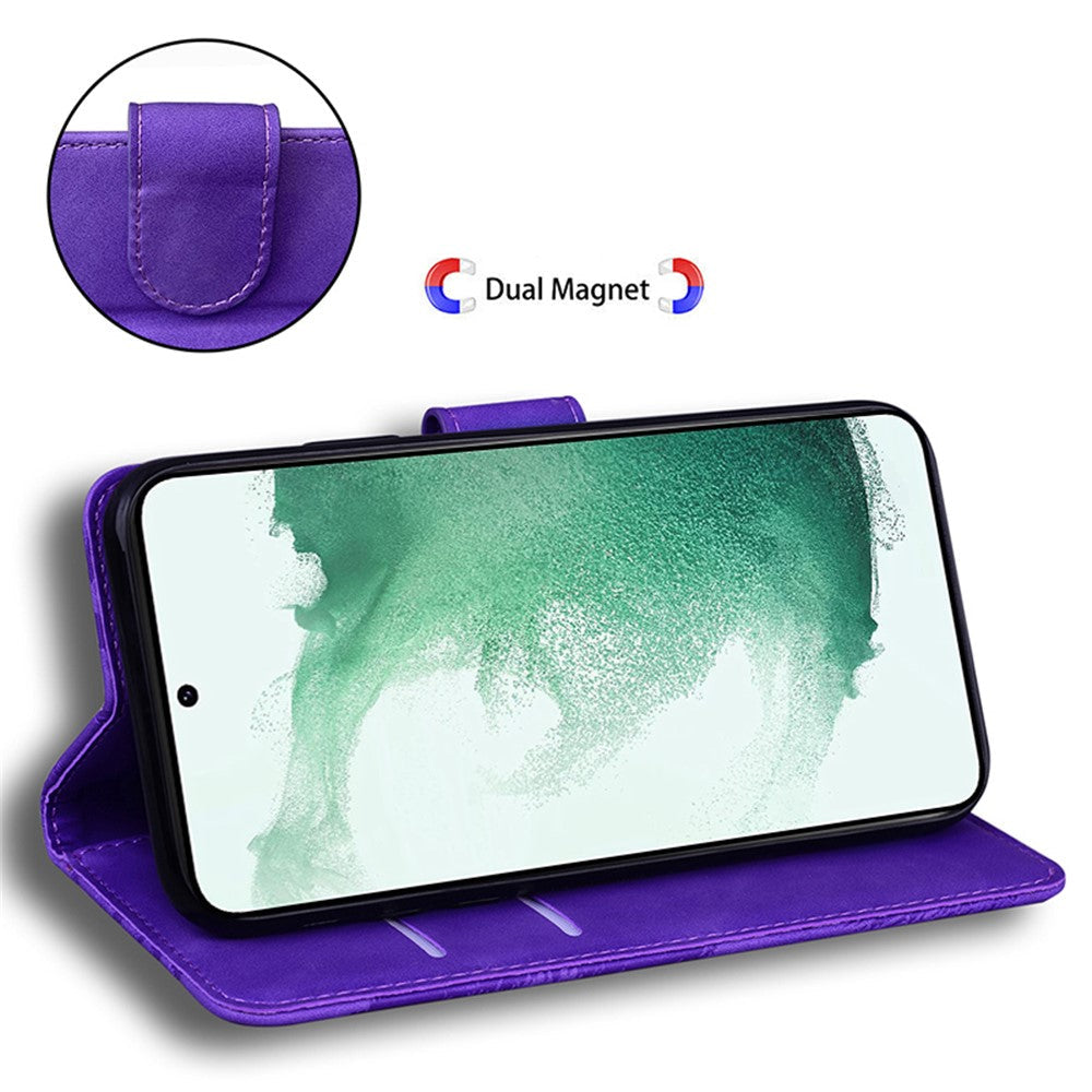 For Samsung Galaxy F04 4G / M04 4G / A04e 4G Stand Wallet Phone Cover Tiger Pattern Imprinted Leather Case - Purple