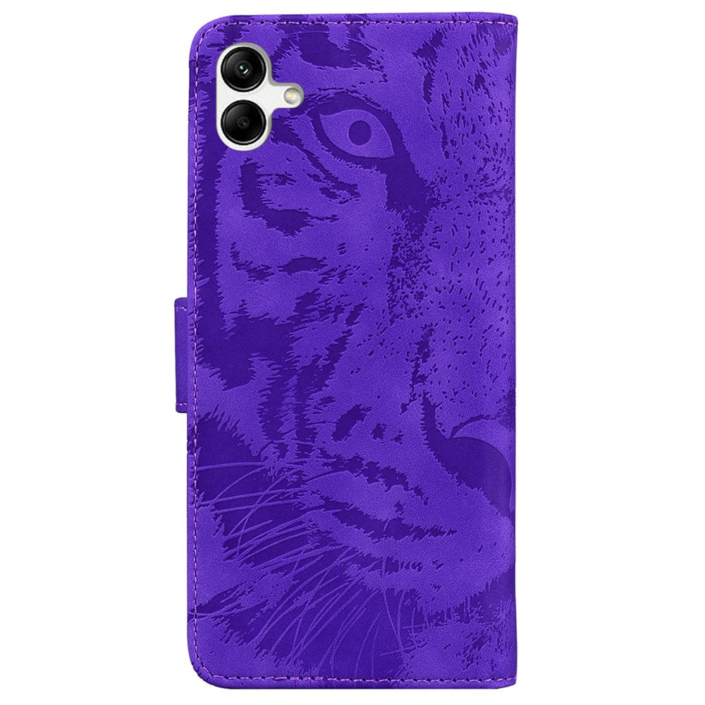 For Samsung Galaxy F04 4G / M04 4G / A04e 4G Stand Wallet Phone Cover Tiger Pattern Imprinted Leather Case - Purple