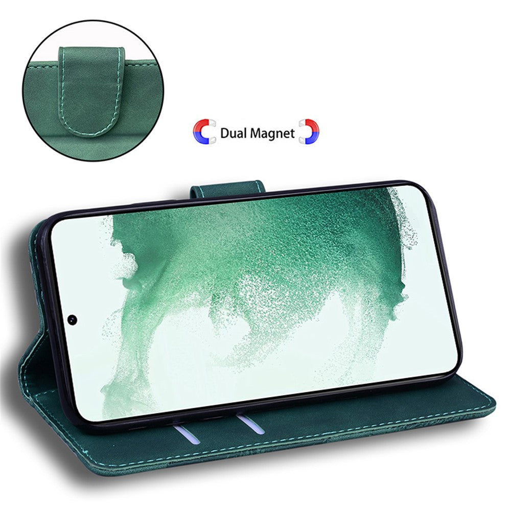 For Samsung Galaxy F04 4G / M04 4G / A04e 4G Stand Wallet Phone Cover Tiger Pattern Imprinted Leather Case - Green