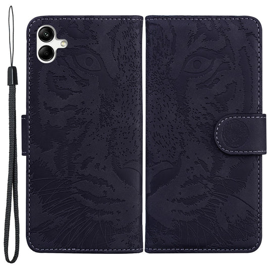 For Samsung Galaxy F04 4G / M04 4G / A04e 4G Stand Wallet Phone Cover Tiger Pattern Imprinted Leather Case - Black