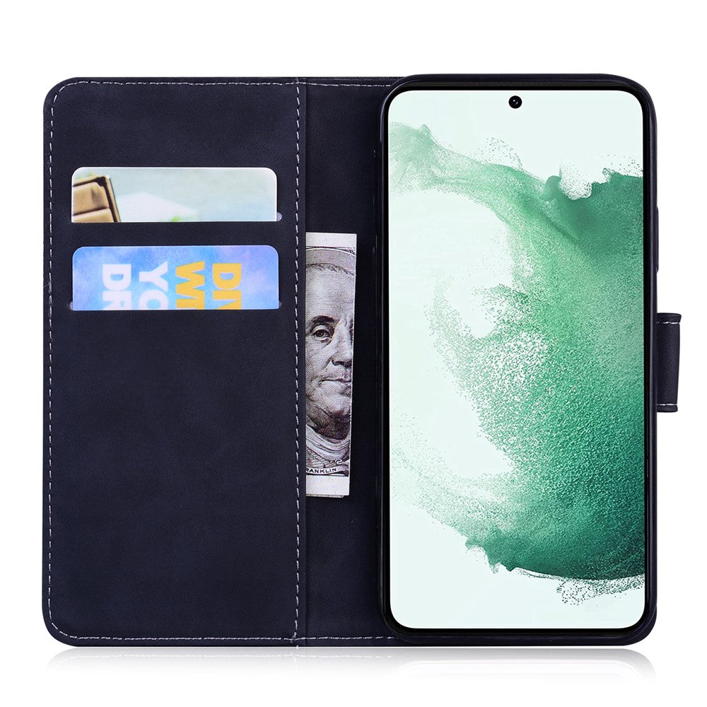 For Samsung Galaxy F04 4G / M04 4G / A04e 4G Stand Wallet Phone Cover Tiger Pattern Imprinted Leather Case - Black