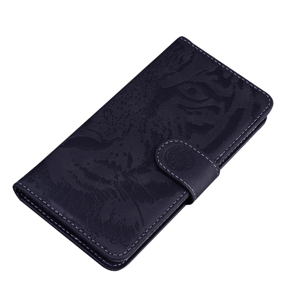 For Samsung Galaxy F04 4G / M04 4G / A04e 4G Stand Wallet Phone Cover Tiger Pattern Imprinted Leather Case - Black