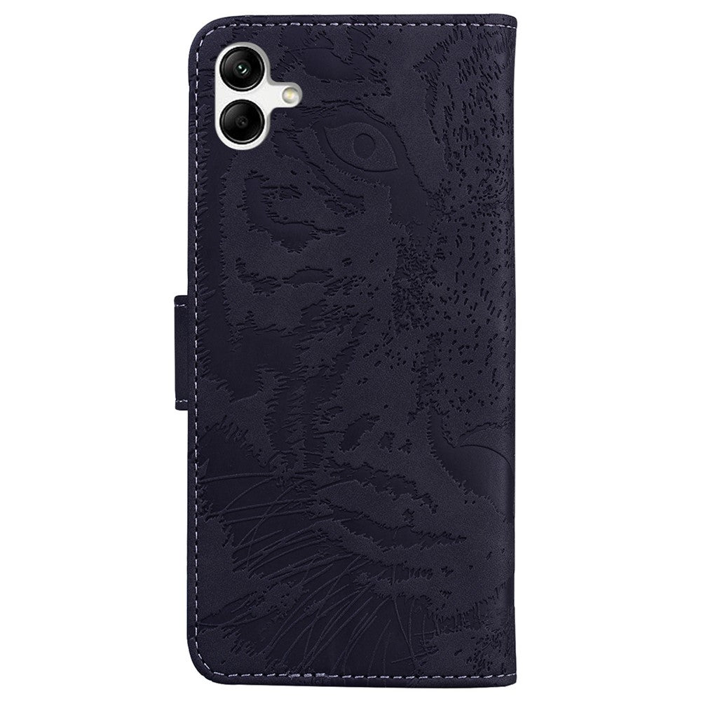For Samsung Galaxy F04 4G / M04 4G / A04e 4G Stand Wallet Phone Cover Tiger Pattern Imprinted Leather Case - Black