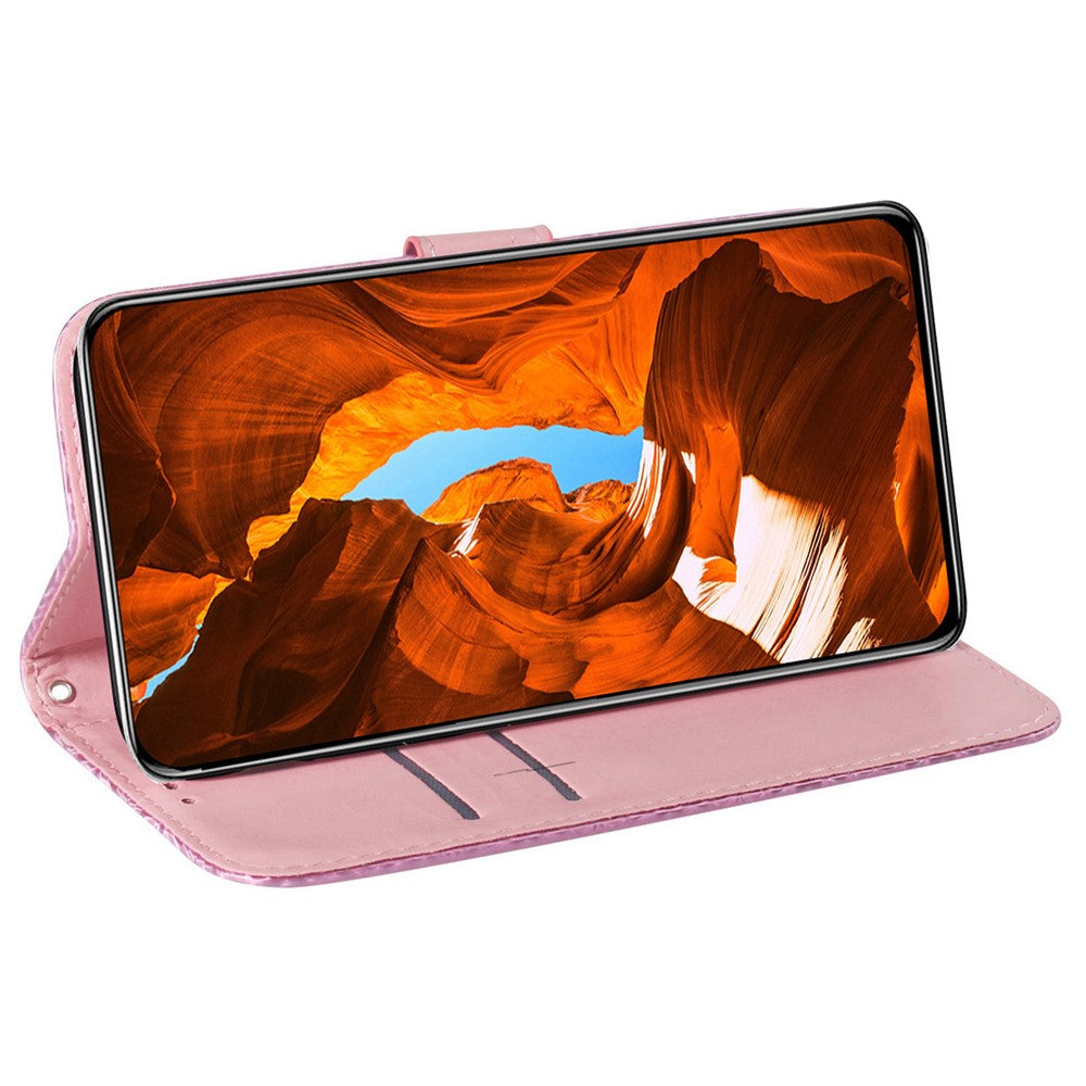 For Samsung Galaxy F04 4G / M04 4G / A04e 4G Wallet Phone Case Stand Magnetic Leather Dazzling Flower Pattern Phone Cover - Pink