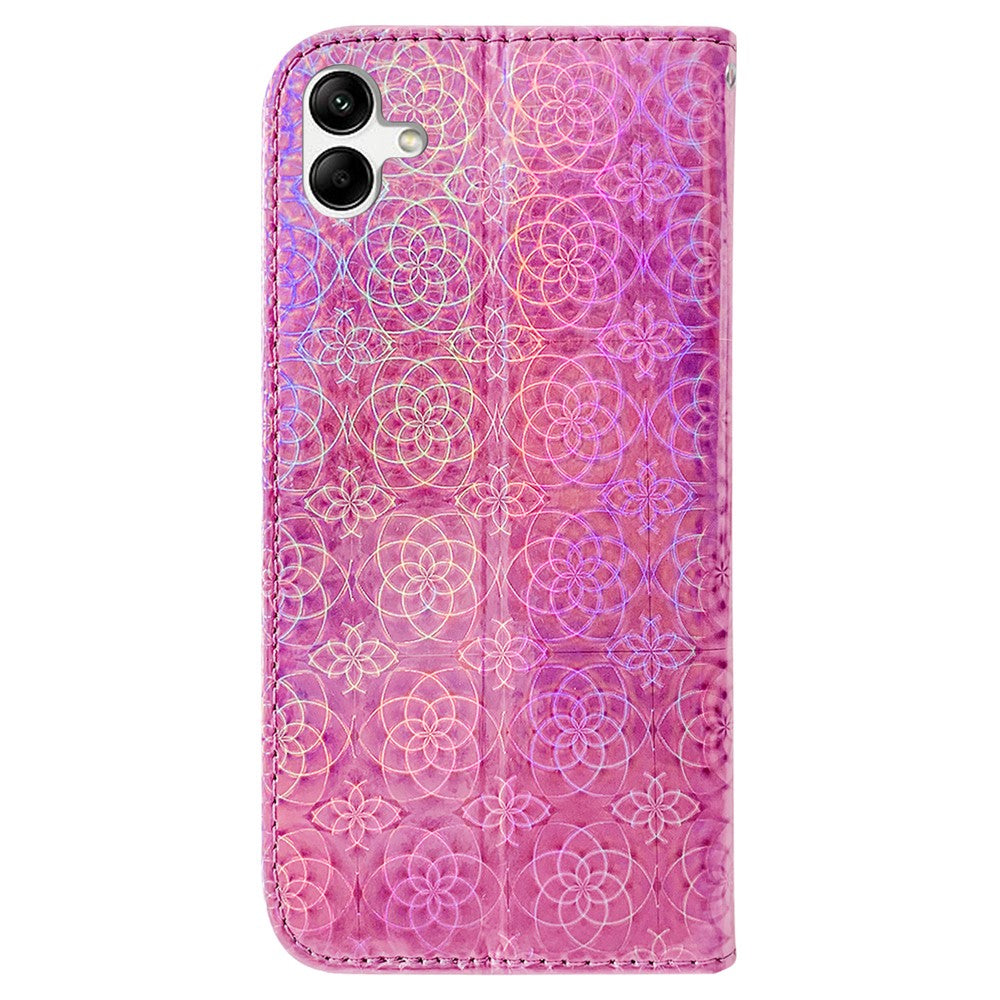 For Samsung Galaxy F04 4G / M04 4G / A04e 4G Wallet Phone Case Stand Magnetic Leather Dazzling Flower Pattern Phone Cover - Pink
