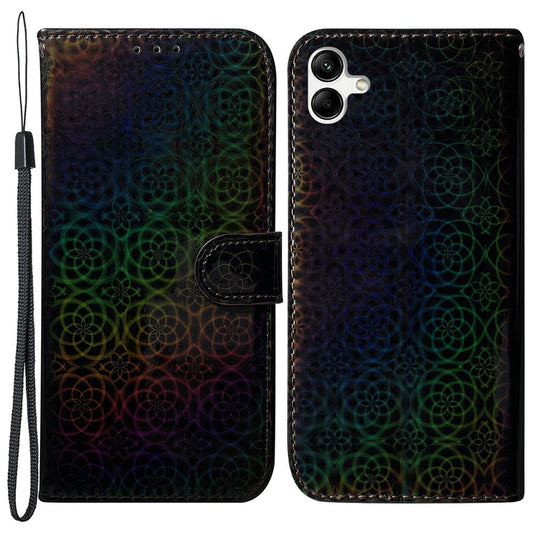 For Samsung Galaxy F04 4G / M04 4G / A04e 4G Wallet Phone Case Stand Magnetic Leather Dazzling Flower Pattern Phone Cover - Black