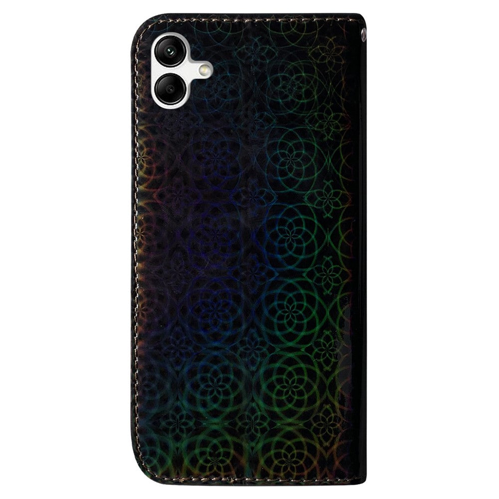 For Samsung Galaxy F04 4G / M04 4G / A04e 4G Wallet Phone Case Stand Magnetic Leather Dazzling Flower Pattern Phone Cover - Black