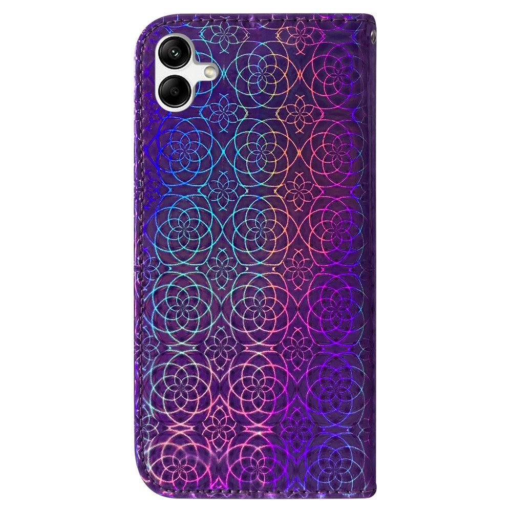 For Samsung Galaxy F04 4G / M04 4G / A04e 4G Wallet Phone Case Stand Magnetic Leather Dazzling Flower Pattern Phone Cover - Purple