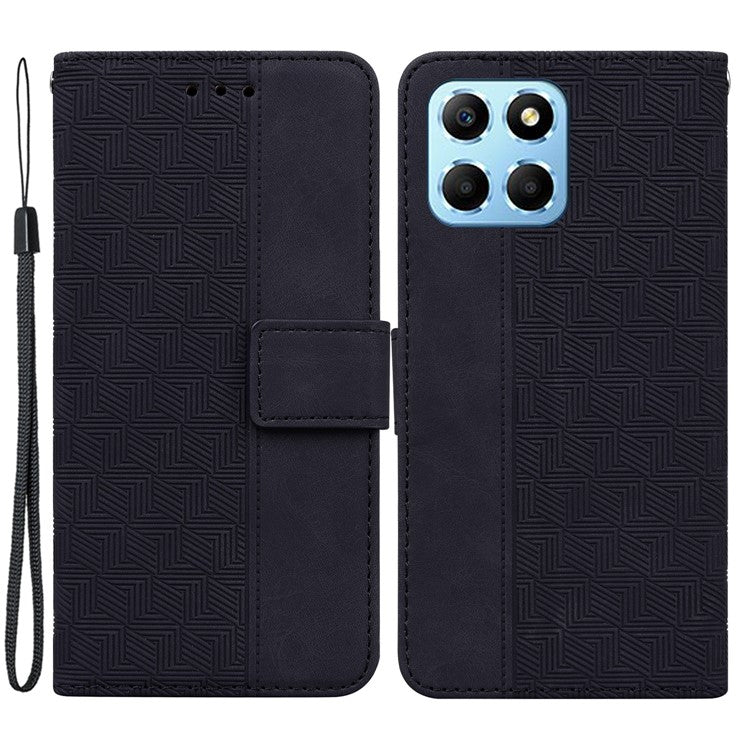 For Honor X8 5G Anti-Scratch Imprinted Leather Phone Case Phone Wallet Stand Cover - Black