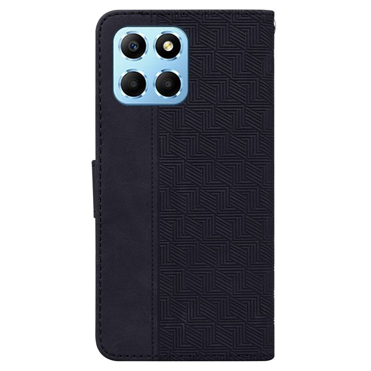 For Honor X8 5G Anti-Scratch Imprinted Leather Phone Case Phone Wallet Stand Cover - Black