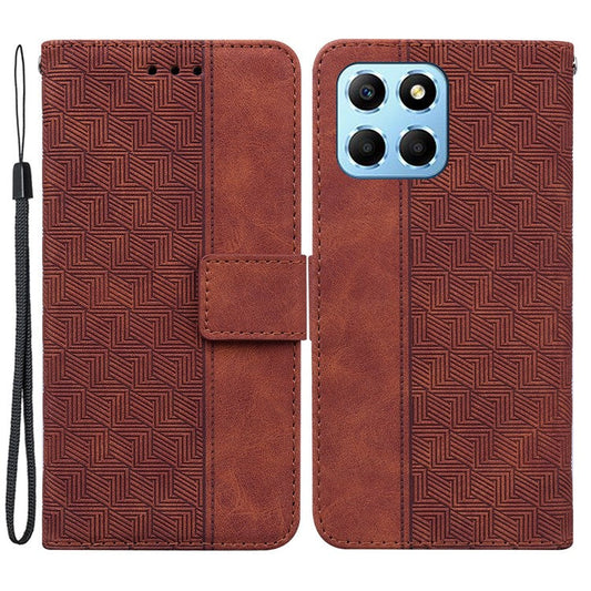 For Honor X8 5G Anti-Scratch Imprinted Leather Phone Case Phone Wallet Stand Cover - Brown