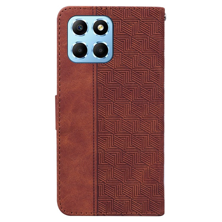 For Honor X8 5G Anti-Scratch Imprinted Leather Phone Case Phone Wallet Stand Cover - Brown