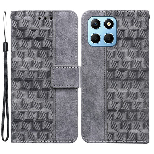 For Honor X8 5G Anti-Scratch Imprinted Leather Phone Case Phone Wallet Stand Cover - Grey
