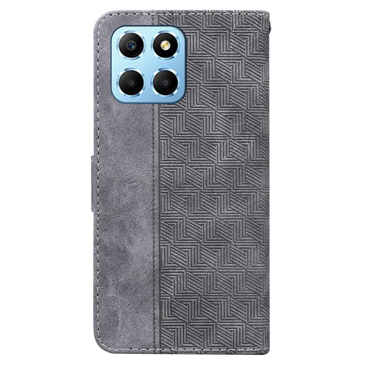 For Honor X8 5G Anti-Scratch Imprinted Leather Phone Case Phone Wallet Stand Cover - Grey