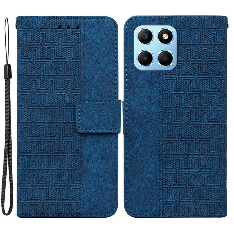 For Honor X8 5G Anti-Scratch Imprinted Leather Phone Case Phone Wallet Stand Cover - Blue