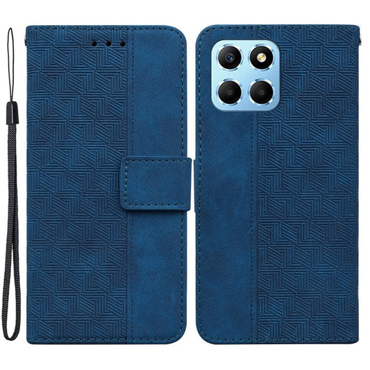 For Honor X8 5G Anti-Scratch Imprinted Leather Phone Case Phone Wallet Stand Cover - Blue