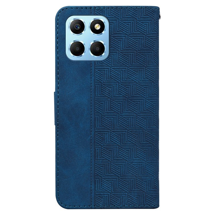 For Honor X8 5G Anti-Scratch Imprinted Leather Phone Case Phone Wallet Stand Cover - Blue
