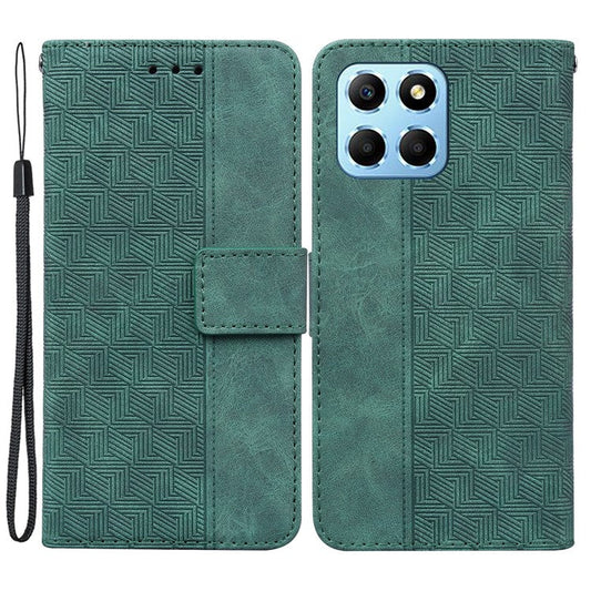 For Honor X8 5G Anti-Scratch Imprinted Leather Phone Case Phone Wallet Stand Cover - Green