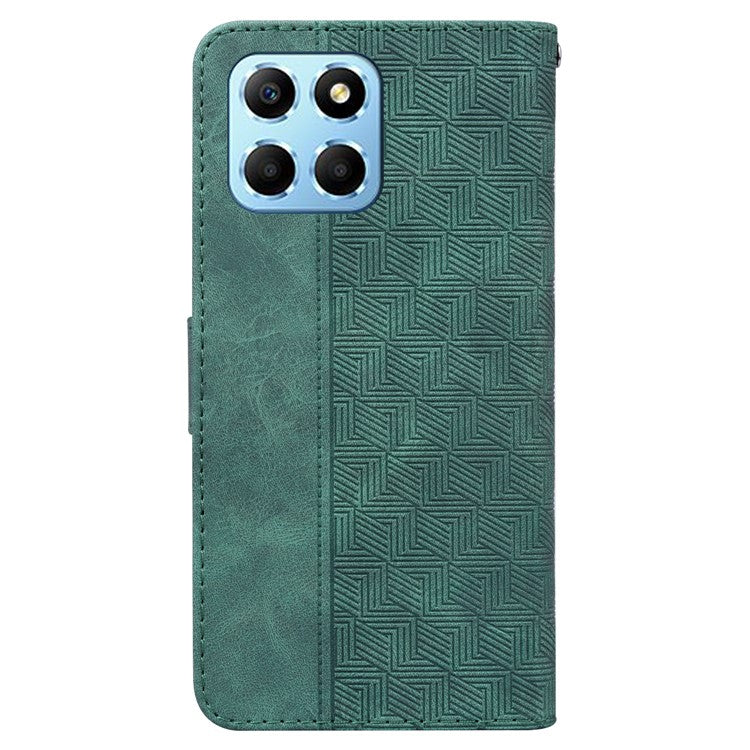 For Honor X8 5G Anti-Scratch Imprinted Leather Phone Case Phone Wallet Stand Cover - Green
