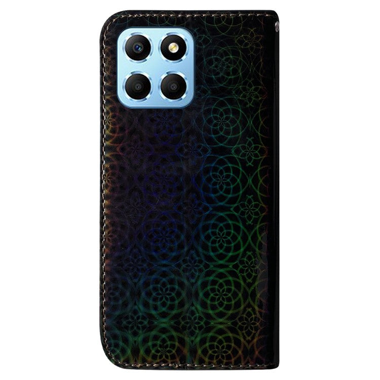For Honor X8 5G Stand Magnetic Flip Phone Cover Leather Dazzling Flower Pattern Wallet Case with Strap - Black