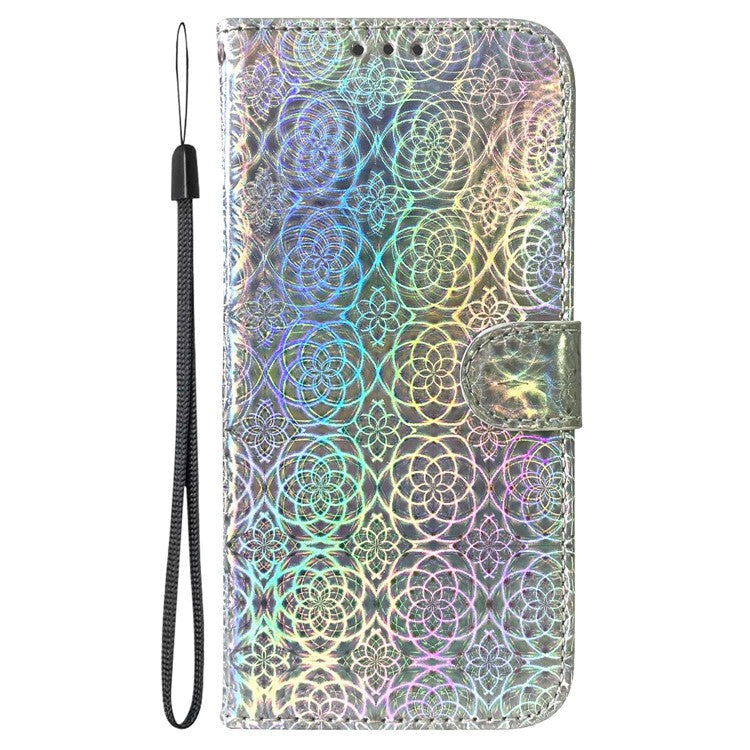 For Honor X8 5G Stand Magnetic Flip Phone Cover Leather Dazzling Flower Pattern Wallet Case with Strap - Grey
