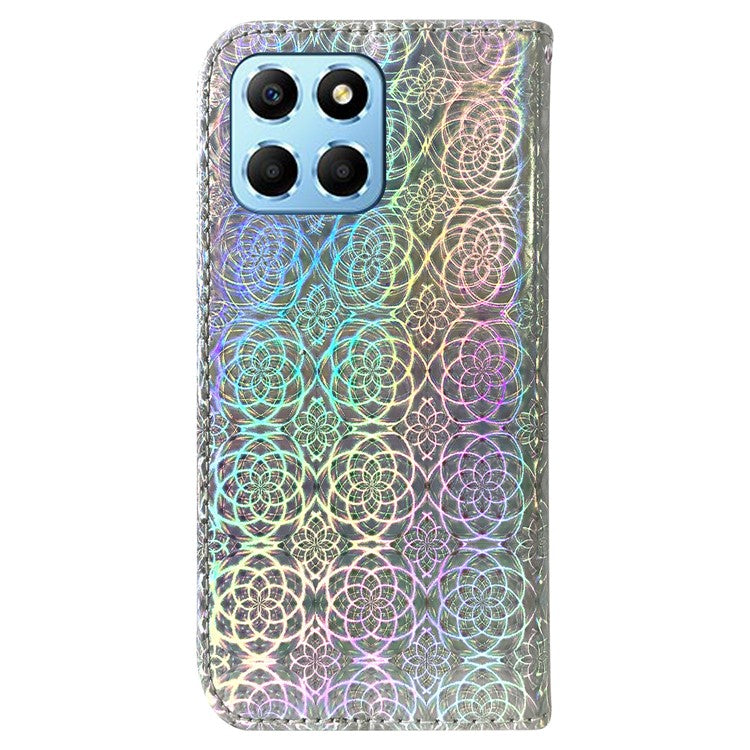 For Honor X8 5G Stand Magnetic Flip Phone Cover Leather Dazzling Flower Pattern Wallet Case with Strap - Grey