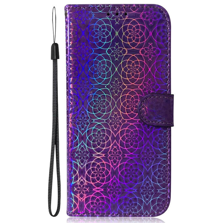 For Honor X8 5G Stand Magnetic Flip Phone Cover Leather Dazzling Flower Pattern Wallet Case with Strap - Purple